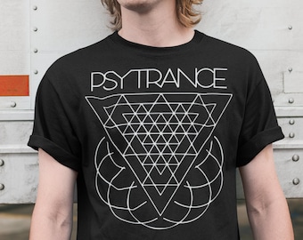 Psytrance Shirt, Sacred Geometry Shapes Symbols Triangles Pyramid Rave EDM Festival Trance Top Goa Techno Flower Of Life Metatrons Cube Wear