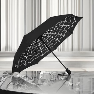 Gothic Spiderweb Umbrella Halloween Kawaii Harajuku Pastel Goth Accessories Creepy Spooky Spoopy Black White Witchy Fashion Macabre Parasol