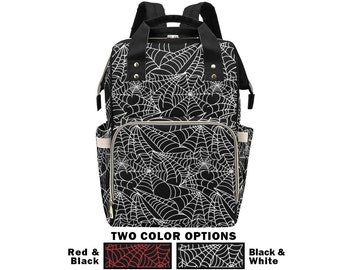 Goth Diaper Bag Backpack Red Black Spiderweb Insulated Travel Drink Cooler Gothic Baby Shower Gift Idea New Parent Newborn Infant Toddler