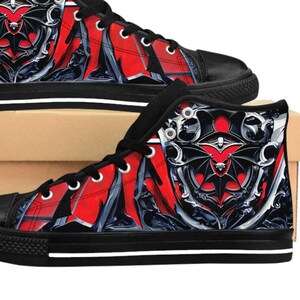Mens Goth Shoes Gothic Bat Sneakers Edgy Alt Vampire Footwear Pagan Wicca Wiccan Macabre Footwear Creepy Dark Halloween Cybergoth Gift Idea