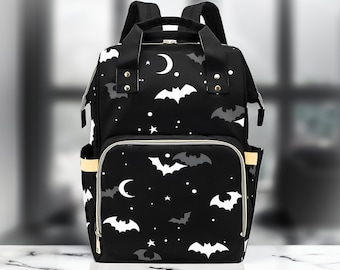 Goth Diaper Bag Backpack Celestial Bats Cute Witchy Baby Shower Gift Insulated Travel Bottle Cooler Gothic Moms Dads New Parents Newborns