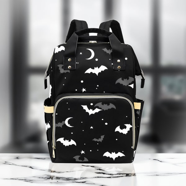 Goth Diaper Bag Backpack Celestial Bats Cute Witchy Baby Shower Gift Insulated Travel Bottle Cooler Gothic Moms Dads New Parents Newborns