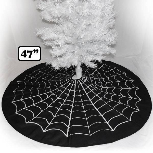 Spiderweb Tree Skirt Christmas Halloween Witches Goth Home Decor Gothic Vampire Decoration, Black White Dark Creepy Spooky Nightmare Macabre