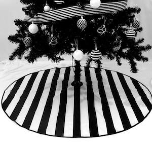 Striped Christmas Tree Skirt Halloween Black White Nightmare Stripes Holiday Home Decor Decoration Ornament Stand Cover Goth Gothic Accent