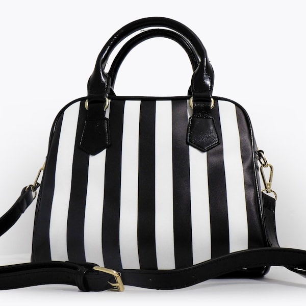 Striped Purse Handbag Black White Nightmare Stripes Christmas Birthday Gift Idea Goth Cute Edgy Fashion Shoulder Bag Creepy Witchy Couture