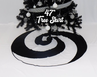 Halloween Tree Skirt Christmas Stand Cover Decor Gothic Witch Vampire Decoration Black White Spiral Dark Creepy Spooky Nightmare Macabre