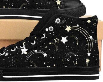 Zapatillas deportivas para hombre Shooting Star Space, monocromáticas, negras y blancas, pastel, góticas, de alta costura, de brujería, wicca, brujería, celestiales, Starfield.