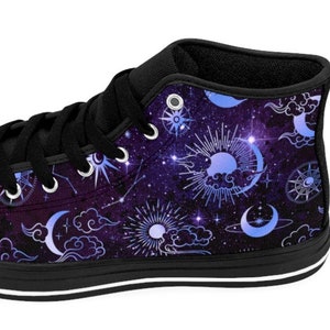 Womens Celestial Shoes Sun Moon High Tops Galaxy Stars Astrology Sneakers Wicca Witchcraft Gothic Witchy Hippie Bohemian Boho Wear Sorceress