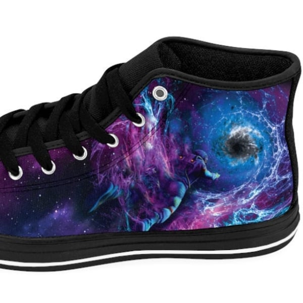 Red Galaxy Space Moon Earth Print Black Sneaker Shoes For Men Women