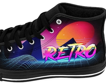 Zapatos retro para mujer, estilo años ochenta, estilo Outrun, vaporwave, synthwave, cyberpunk, flashback, zapatillas de la vieja escuela, ropa urbana, atuendos, regalos.
