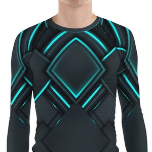 Rash Guard Futuristic Athletic Shirt Cyberpunk Scifi Armor Space Suit Anime Cosplay Workout Superhero, Alien Robot Cyborg Costume Outfit