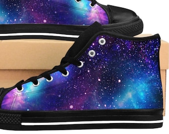 Mens Galaxy Shoes, Space Sneakers, Colorful Nebula High Tops, Cosmic Rave Footwear, Astronomy Gift