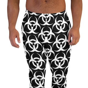 May include: Black sweatpants with a white biohazard symbol pattern.