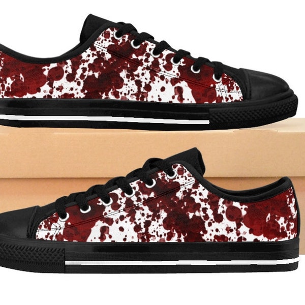 Bloody Shoes, Blood Dripping Splattered Stained Halloween Vampire Cosplay Sneakers, Mens Costume Outfit Low Tops, Horror Gory Slasher Scary