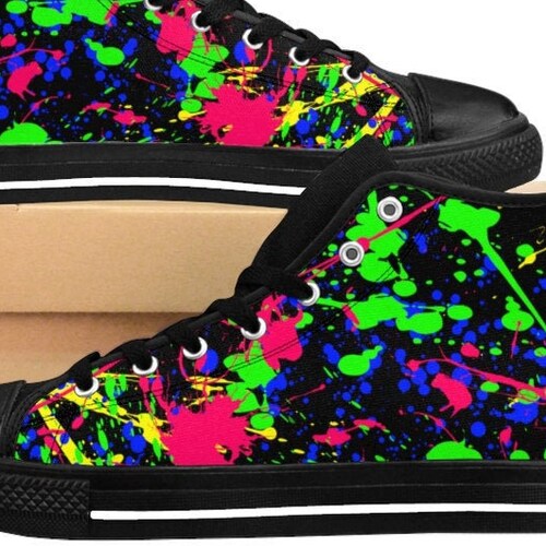 Mens Paint Splattered Shoes Black Colorful High Tops Sneakers Etsy