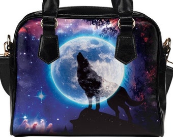 Cute Wolf Purse Handbag Howling at the Moon Leather Shoulder Bag Wolves Boho Bohemian Native American Inspired Fashion Gift Tribe Tribal