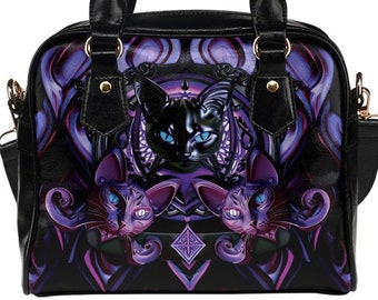 Witchy Black Cat Handbag Purple Goth Kitty Purse Gothic Shoulder Bag Dark Alt Fashion Witches Familiar Gift Her Girlfriend Witchcraft Gifts