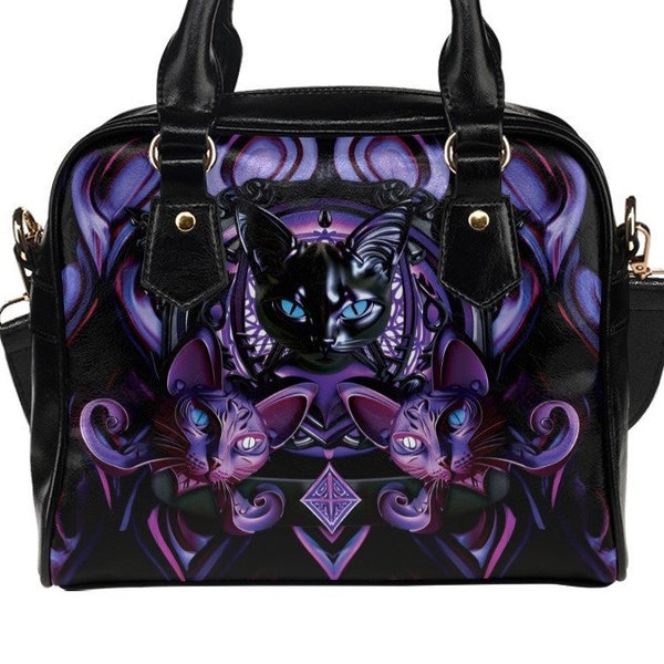 Witchy Black Cat Handbag Purple Goth Kitty Purse Gothic Shoulder Bag Dark Alt Fashion Witches Familiar Gift Her Girlfriend Witchcraft Gifts