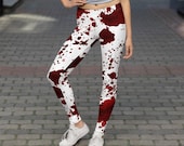 Bloody Leggings, Blood Splattered Stained Dripping Halloween Costume Outfit Bottoms Pants Tights, Vampire Cosplay Gothic Goth Horror Nurse