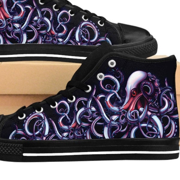 Mens Tentacle Shoes Octopus Squid Sneakers Trippy Sea Monster Kraken Rave High Tops Alt Edgy Goth Pirate Cephalopod Clothing Outfit