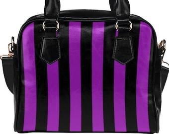 Bolso gótico a rayas, bolso de mano con rayas negras y moradas, idea atrevida para un regalo de cumpleaños, bolso de hombro gótico, bonito, alternativo, elegante, de moda, estilo brujería, alta costura.