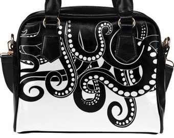 Goth Pirate Purse Squid Octopus Tentacles Handbag Alt Shoulder Bag Kraken Occult Black White Edgy Leather Dark Kawaii Gothic Gift
