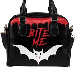 Goth Bat Purse Cute Vampire Bite Me Handbag Blood Dripping Alt Shoulder Bag Occult Spoopy Edgy Leather Macabre Creepy Dark Kawaii Gothic
