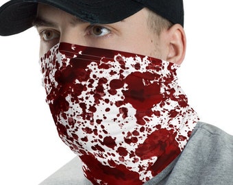 Bloody Neck Gaiter Face Mask, Bandanna Balaclava Blood Splattered Stained Dripping Vampire Costume Gothic Morbid Gory Macabre Clothing