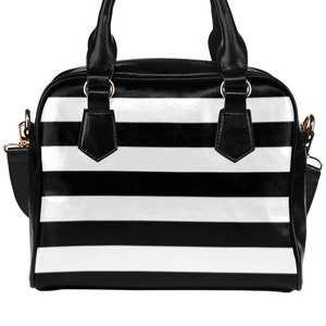 Striped Purse Edgy Fashion Handbag Cute Goth Shoulder Bag Black White Nightmare Stripes Christmas Gift Idea Creepy Witchy Couture Gothic