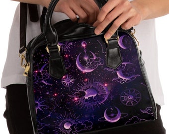 Celestial Handbag Witchy Shoulder Bag Galaxy Purse Cute Sun Moon Stars Leather Witchcraft Wicca Wiccan Boho Magic Girlfriend Gift Bohemian