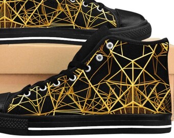Mens Shoes Black Gold Sneakers Geometric Fashion High Tops  display picture 2