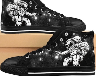 Women Astronaut Rave Shoes Space Galaxy Sneakers Stars High Top Tops High-tops Astronomy Footwear Black White Festival Edm Fun Gift Ideas