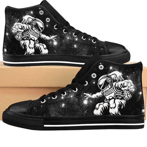 Mens Astronaut Rave Shoes Space Galaxy Sneakers Stars High Top Tops High-tops Astronomy Footwear Black White Festival Edm Fun Cool Gift Idea