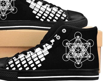 Sacred Geometry Shoes, Metatrons Cube Sneakers, Tribal Rave High Tops, Spirit Science Footwear, Mens Festival Fashion