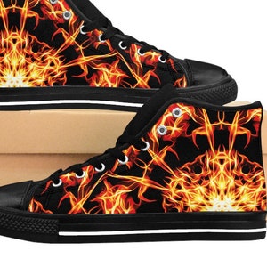 Mens Inferno Shoes Fire Mandala Fiery Sacred Geometry Diablo Sneakers Flow Artist Poi Hooper Fans Staff Flaming Burning Flames Hippie Edgy