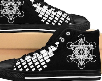 Sacred Geometry Shoes, Metatrons Cube Rave Sneakers, Tribe Tribal Festival Clothing Spiritual Symbol Outfit, Techno Psytrance EDM Dubstep