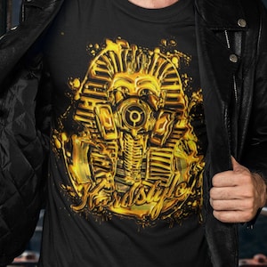 Hardstyle Gold Pharaoh Shirt, Egyptian Rave Outfit Tshirt Top Clothing EDM Rawstyle Gabber King Tut Tutankhamen Gasmask Anubis Osiris Horus
