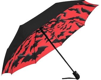 Goth Umbrella Red Black Vampire Bats Gothic Halloween Kawaii Harajuku Accessories Creepy Accessory Spooky Spoopy Witchy Macabre Rain Parasol
