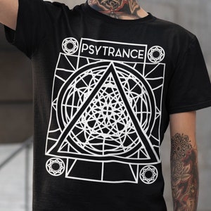 Psytrance Sacred Geometry Shirt Trance Tribal Rave EDM Goa Outfit Festival Trippy Geometric Symbols Top Techno Prog Psy Tribe Shapes Symbols