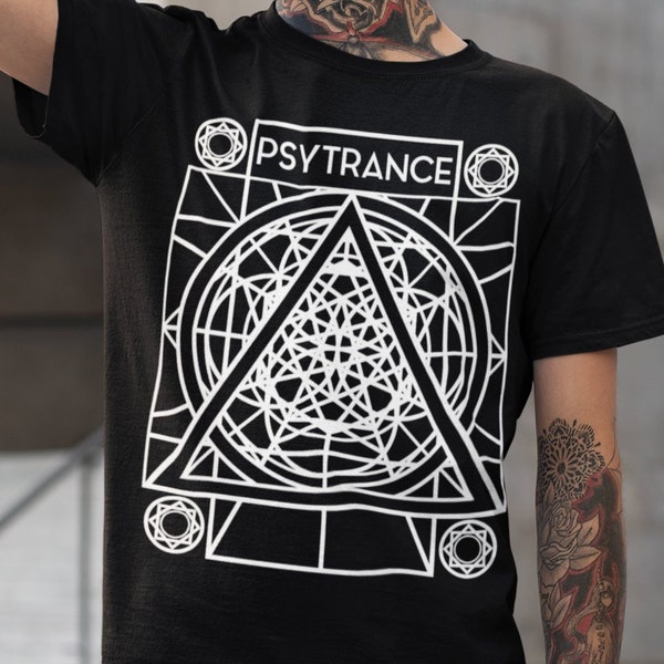 Psytrance Sacred Geometry Shirt Trance Tribal Rave EDM Goa Outfit Festival Trippy Geometric Symbols Top Techno Prog Psy Tribe Shapes Symbols