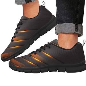 Mens Running Shoes, Black Gold Gray Athletic Sneakers, Luxury Cyberpunk Aesthetic Fashion Footwear