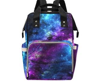 Colorful Galaxy Diaper Bag Backpack Insulated Travel Bottle Cooler Cosmic Space Baby Shower Gift Idea New Mom Parent Newborn Infant Toddler