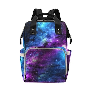 Colorful Galaxy Diaper Bag Backpack Insulated Travel Bottle Cooler Cosmic Space Baby Shower Gift Idea New Mom Parent Newborn Infant Toddler