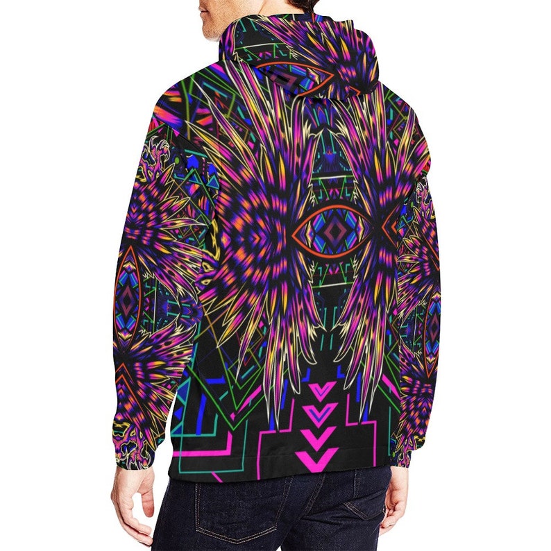 Rave Hoodie, Psychedelic Trippy Owl Psytrance Sweater, Edm Clothing Outfit Sweatshirt Pullover Long Sleeve, Lightweight, Stretchy zdjęcie 4