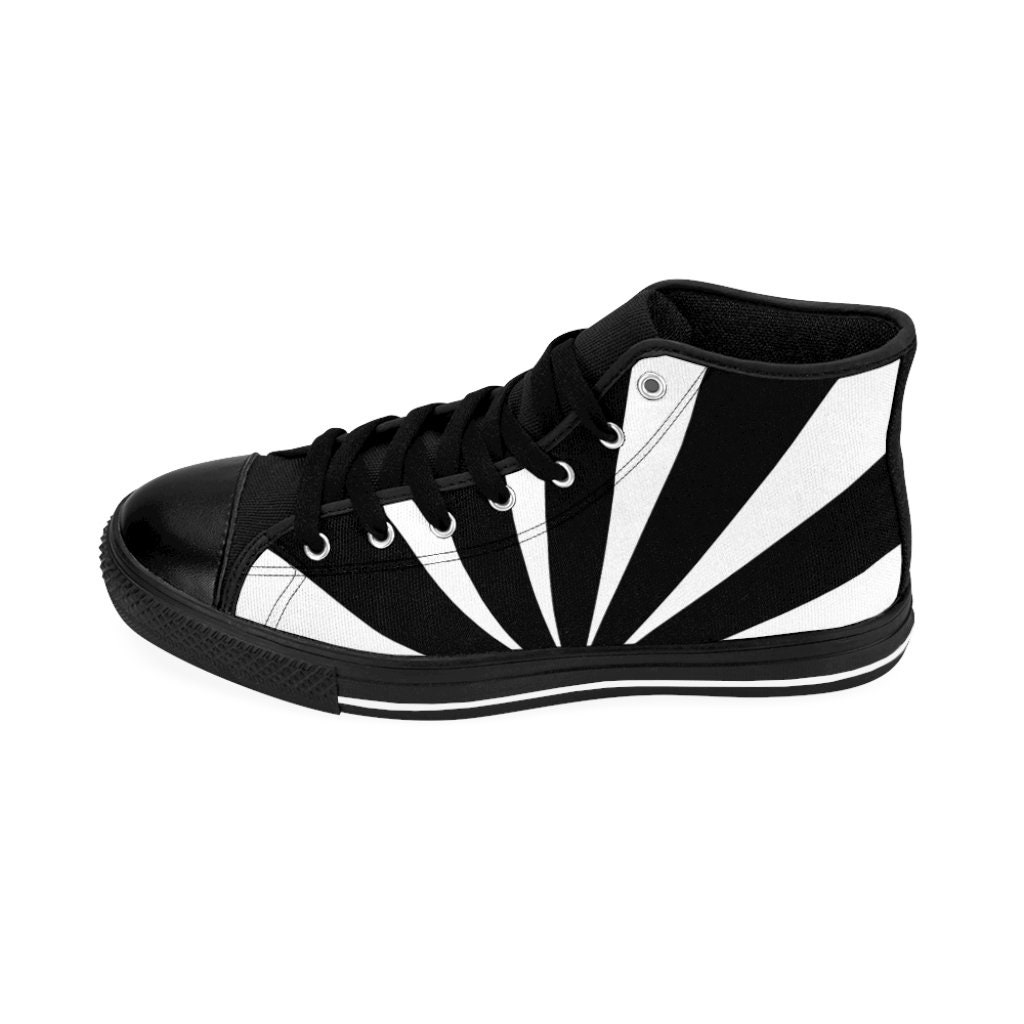 Mens Black White Striped Sneakers Nightmare Stripes Christmas Gift High Top Shoes Goth Footwear Gothic Edgy Alt Vampire Alternative Fashion