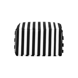 May include: A rectangular tote bag with a bold black and white striped pattern. The bag's design features vertical stripes, creating a classic and eye-catching look. The bag is likely made of a durable fabric.
