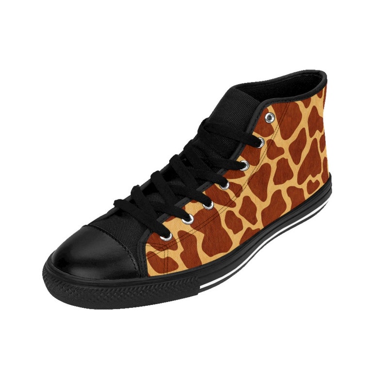 Womens Giraffe Print Sneakers Safari High Top Shoes Jungle Chic Footwear Cute Clothing Gift Ideas Animal Lover Eighties Retro Fashion Outfit
