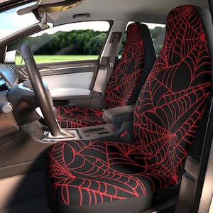 Goth Car Seat Covers, Gothic Vehicle Accessories, Creepy Spiderweb Pattern Alt Edgy Spooky Red Black Dark Witchy Vampire Aesthetic