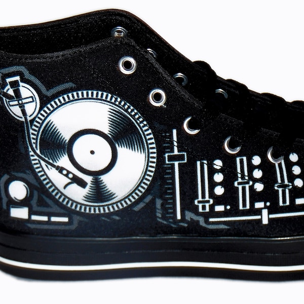 Guitar Print Pattern Black Sneaker Shoes For Men Women