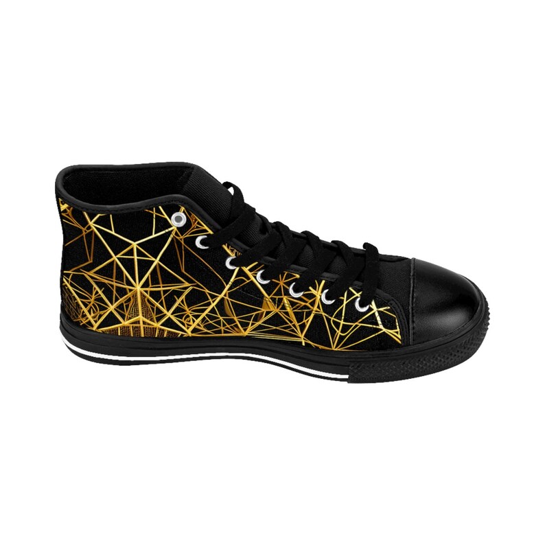 Mens Shoes Black Gold Sneakers Geometric Fashion High Tops Ornamental Luxury Stylish Luxurious Geometry Classy Mod Art Deco Outfit Footwear zdjęcie 4